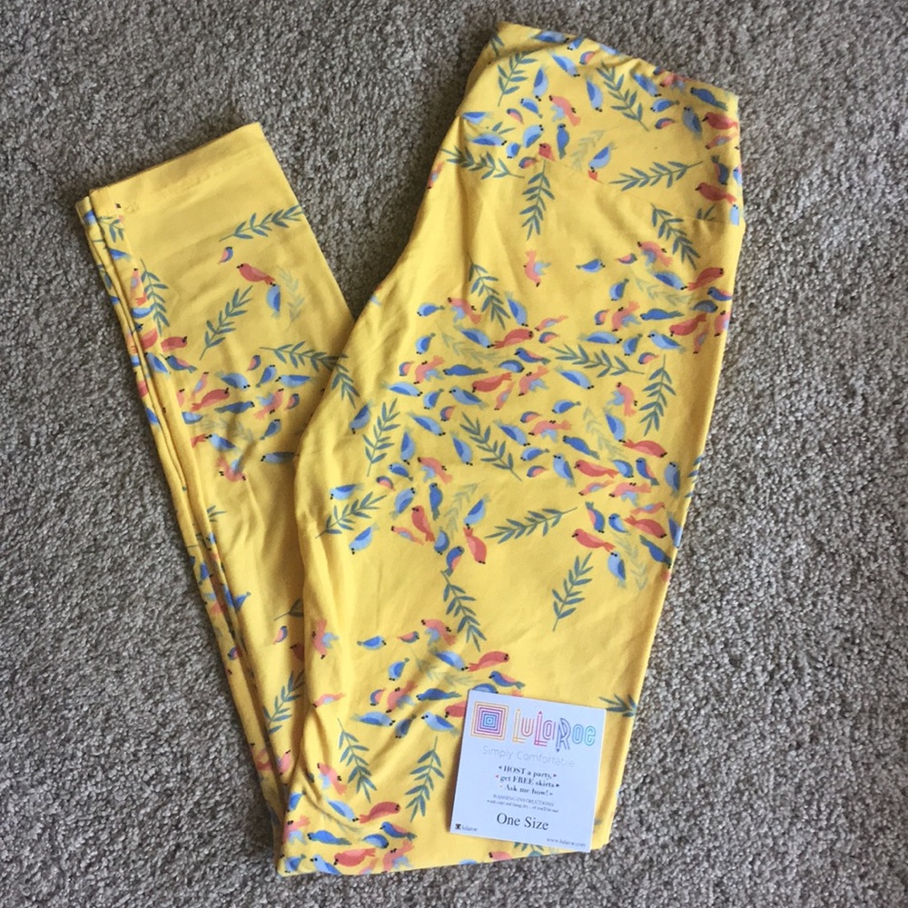 Lularoe OS new yellow bird leggings